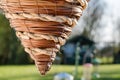 Detailed, shallow focus of a hand-made woven hanging basket.