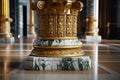 detailed shot of the base of a classical column in an office lobby
