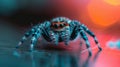 Close-up of a toy spider resting on a table, its faux features intricate, Ai Generated