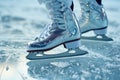 A detailed shot capturing the intricacies of a pair of ice skates, The close-up