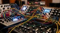 Modular Synthesizer, Music Production Equipment with Colorful Patch Cables and LEDs Royalty Free Stock Photo