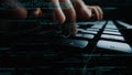 Close-up of Hands Typing on Keyboard with Code and Programming Syntax in Dark Environment for Technology and Software Royalty Free Stock Photo