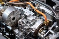 detailed shot of hybrid engine components