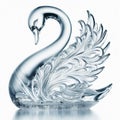 Detailed shot of an ice sculpture in the shape of a graceful sw