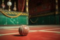 a detailed shot of a jai alai ball and cesta on a court