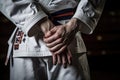 detailed shot of a judokas hand gripping the opponents uniform