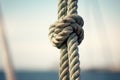 detailed shot of a knot tied on a sailboat mast