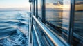 Detailed shot of metallic window frames on a yacht with the gentle waves of the sea visible in the reflection Royalty Free Stock Photo