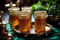 detailed shot of ornate moroccan tea glasses filled with mint tea