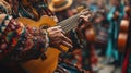 A detailed shot of a pair of hands playing a traditional folk instrument, with the focus on the fingers strumming the