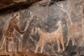 detailed shot of a petroglyph depicting a hunting scene