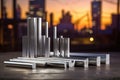 detailed shot of pure aluminum bars with factory background Royalty Free Stock Photo