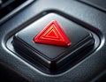 Red illuminated hazard light button with a triangle symbol on a car\'s textured interior panel Royalty Free Stock Photo