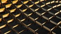 Detailed shot showing the texture and interlocking design of a metallic gold cubes mesh. 3d render Royalty Free Stock Photo