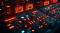 A detailed shot of a smart sensor integrated into machinery, with glowing icons showing how AI analyzes data to predict