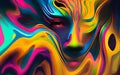 A detailed shot of a vibrant liquid painting with a man\'s face.