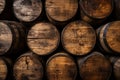 Detailed shot of wooden barrels texture, an authentic and rustic backdrop