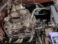 Detailed side closeup view of retro classic vintage car engine Royalty Free Stock Photo