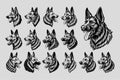 Detailed side view german shepherd dog head sticker design set Royalty Free Stock Photo