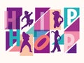 Detailed silhouettes of girls dancing among hip hop lettering