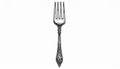 Detailed Silver Fork with Intricate Design on White Background Elegant Kitchen Utensil Dining Royalty Free Stock Photo