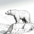 Detailed Sketch Of Bear Standing On Rock In Mountain Scenery