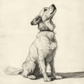 Detailed sketch of a dog looking upward with curiosity Royalty Free Stock Photo