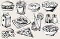 Detailed sketch set featuring various fast food items