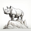 Detailed Sketching: Rhino Standing Boldly On Rocky Land