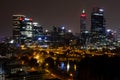 Detailed skyline of skyscrapers in Perth, Western Australia at night with Rio Tinto and Woodside building Royalty Free Stock Photo