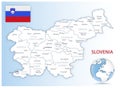 Detailed Slovenia administrative map with country flag and location on a blue globe.