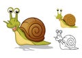 Detailed Snail Cartoon Character with Flat Design and Line Art Black and White Version Royalty Free Stock Photo