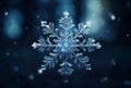 Detailed Snowflake Glittering Against a Dark Wintry Background