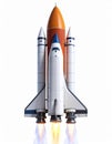 Detailed Space Shuttle Launching with Bright Flames on White Background Royalty Free Stock Photo