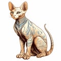 Detailed Sphynx Cat Drawing With Blue Background