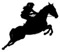 Detailed Sport Silhouette - Female or Woman Show Jumping or Horse Racing Royalty Free Stock Photo