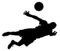 Detailed Sport Silhouette - Female or Woman Soccer Goalie Diving to Stop Ball Royalty Free Stock Photo