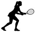 Detailed Sport Silhouette - Female or Woman Tennis Player Anticipation on Receiving Serve