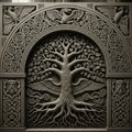 Intricate celtic tree of life carving with mythical creatures Royalty Free Stock Photo