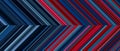 Detailed striped dual geometric pattern composed of big amount of thin blue and red stripes