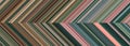 Detailed striped dual geometric pattern composed of big amount of thin green, pink and brown stripes Royalty Free Stock Photo