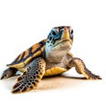 A detailed studio photograph of a sea turtle with a white background Royalty Free Stock Photo
