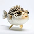 Detailed speckled pufferfish swimming gracefully in pristine clarity on white background Royalty Free Stock Photo