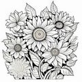 Detailed Sunflower Coloring Page In Black And White