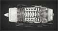 Detailed technical drawing of a jet engine, featuring labeled components such as the Royalty Free Stock Photo