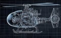 Detailed technical illustration of a helicopter showcasing internal components and design specifications on a dark Royalty Free Stock Photo