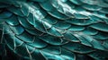 Detailed texture of fantasy snake skin close-up with smooth overlapping scales with turquoise green pattern. Creative snake scale