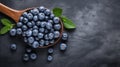 Detailed Top View Of Blueberries On Dark Background