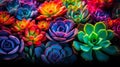 Detailed top view of vibrant succulent plants creating colorful textured background