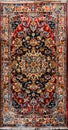 Detailed traditional handwoven oriental rug with intricate patterns